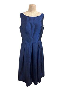 Sleeveless Blue Cocktail Dress With Pleated Skirt Back Zipper Closure 100% Pol